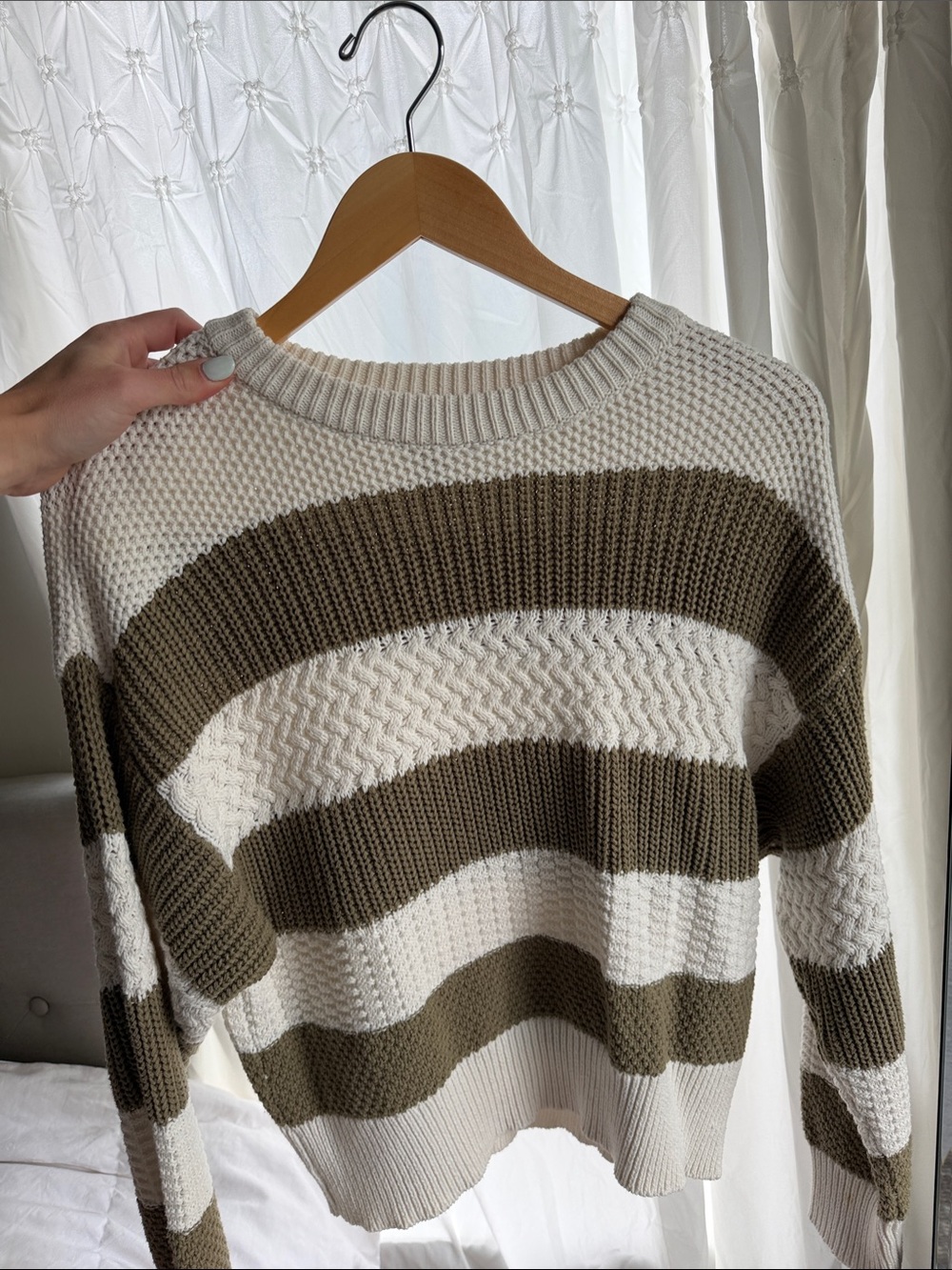 Target a new day: Striped Cream and Olive Knit Sweater - Women's